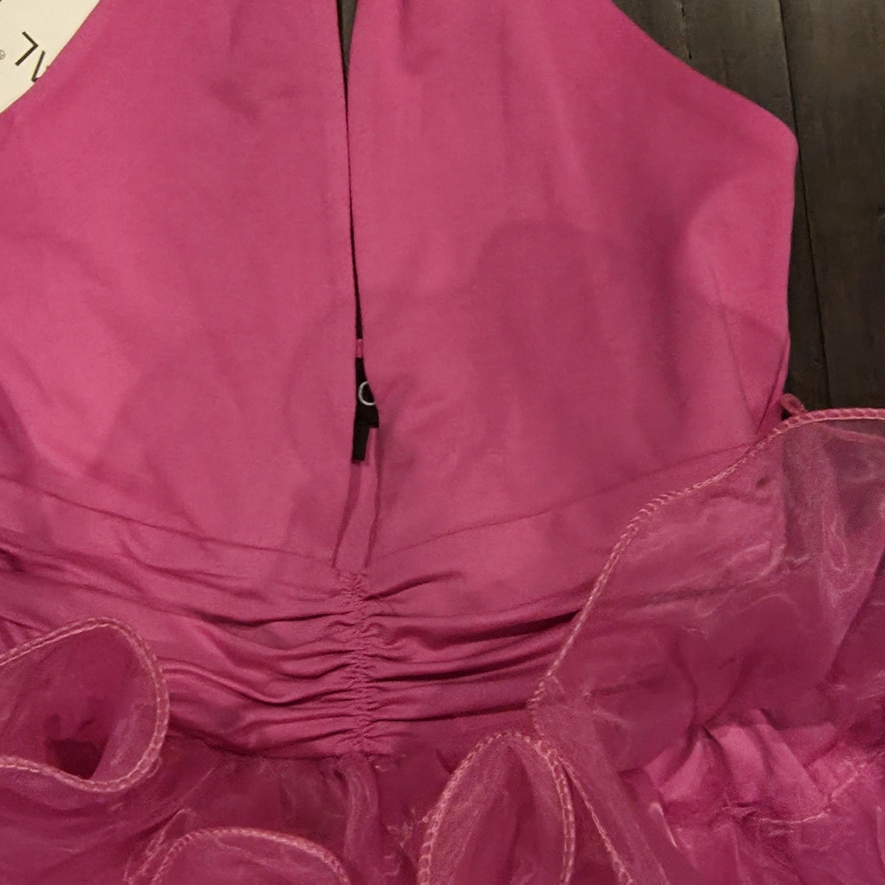 Elegant Pink Ruffled Halter Dress - Picture 3 of 4